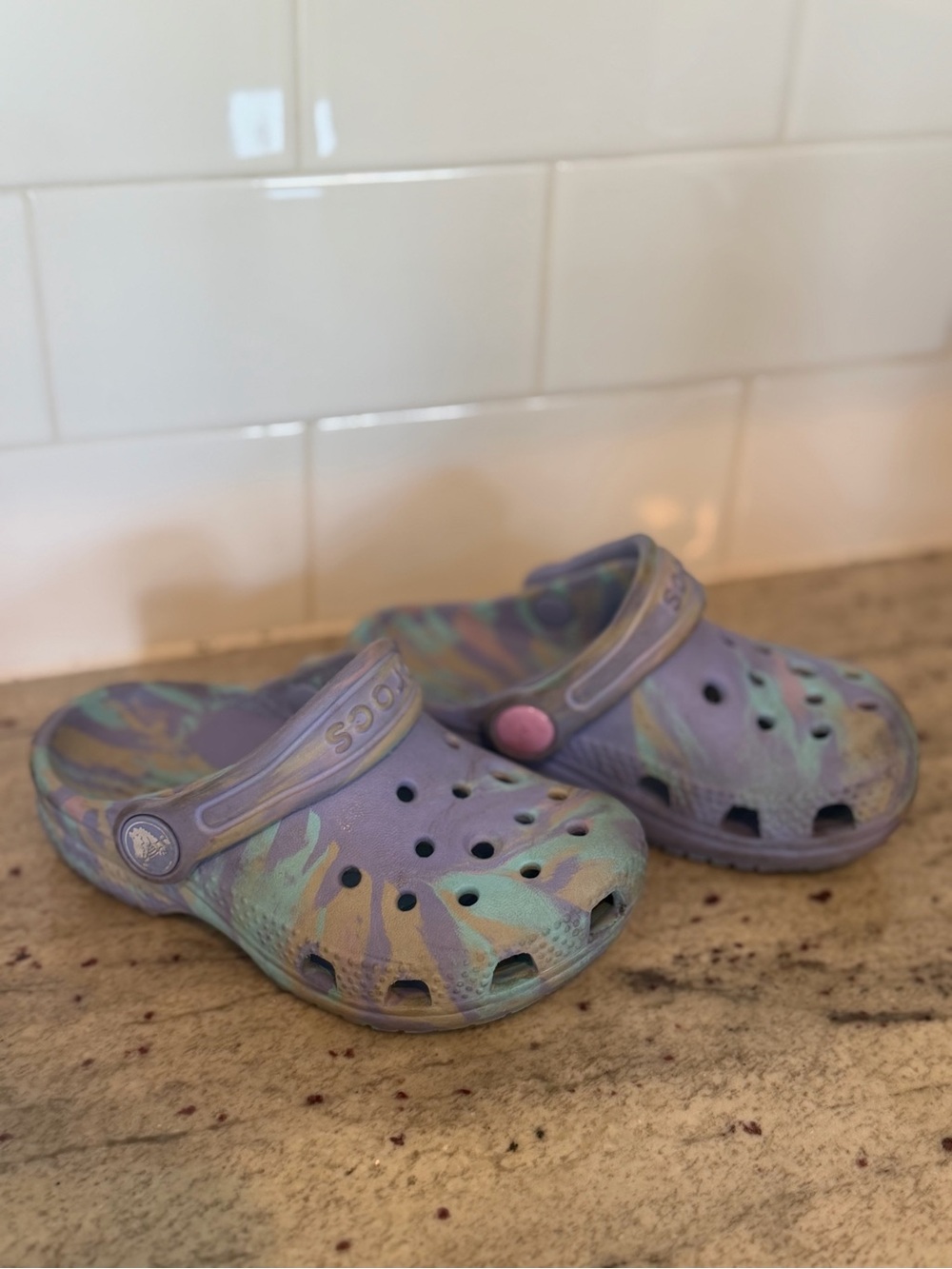 CROCS Kids Tie-Dye Clog in Purple, Green, Yellow